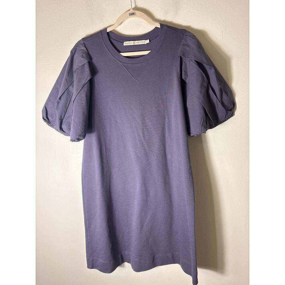 Marie Oliver Grayish Purple Mixed Media Half Puff Sleeve Dress Sz L